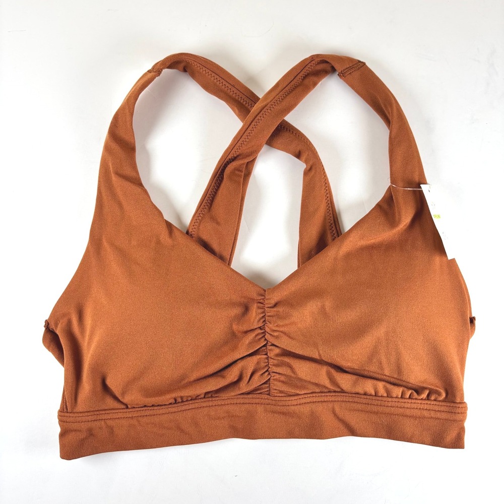 Offline by Aerie Real Me Ruched Cut Out Sports Bra Size Small Rust Brown Gym NWT
